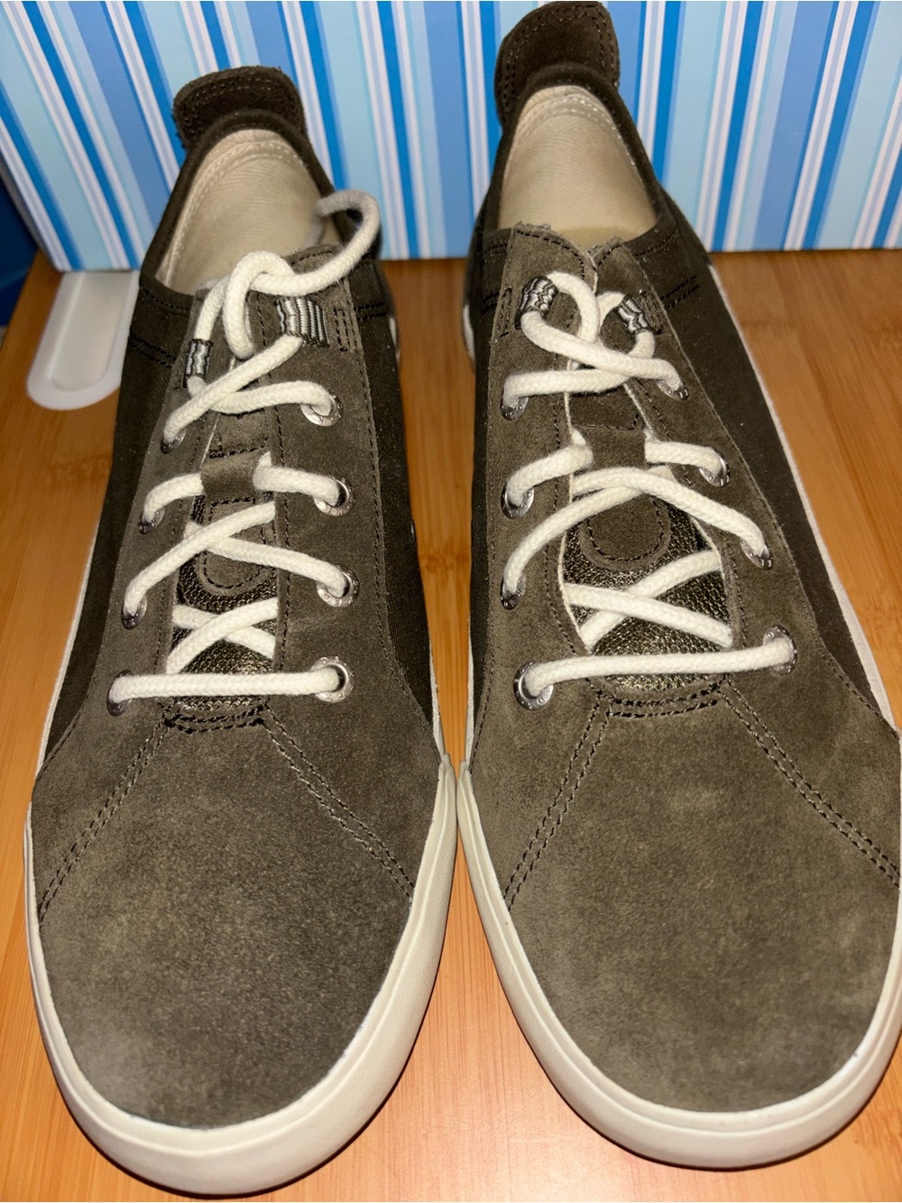 Keds Olive Suede Low-Top Sneakers with Cream Laces